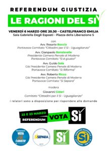 EVENTO 6 MARZO REFERENDUM GIUSTIZIA, LE RAGIONI DEL SI