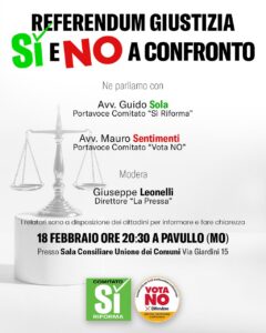 Evento 18 febbraio referendum giustizia si e no a confronto