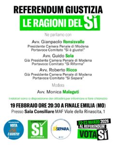 Evento 19 febbraio referendum giustizia le ragioni del si
