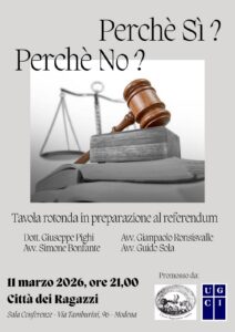 EVENTO 11 MARZO REFERENDUM GIUSTIZIA, PERCHÉ SI E PERCHÉ NO