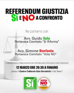 EVENTO 12 MARZO REFERENDUM GIUSTIZIA, SI E NO A CONFRONTO