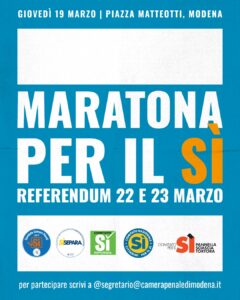 EVENTO 19 MARZO REFERENDUM GIUSTIZIA, MARATONA PER IL SI