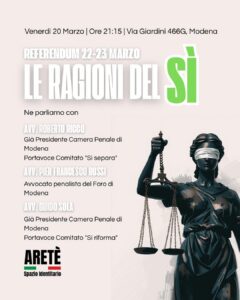 EVENTO 20 MARZO REFERENDUM GIUSTIZIA, LE RAGIONI DEL SI