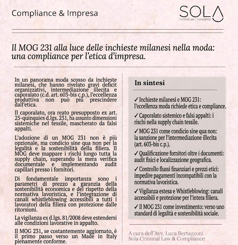 IL MOG 231 ALLA LUCE DELLE INCHIESTE MILANESI NEL SETTORE DELLA MODA