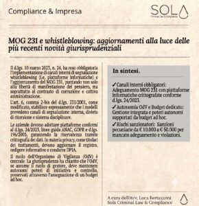 MOG 231 E WHISTLEBLOWING ALLA LUCE DELLE PIÙ RECENTI NOVITÀ GIURISPRUDENZIALI
