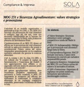 IL MOG 231 E LA PREVENZIONE DEI REATI ALIMENTARI