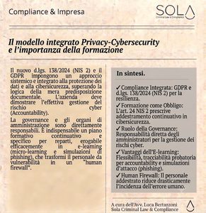 IL MODELLO INTEGRATO PRIVACY-CYBERSECURITY E L'IMPORTANZA DELLA FORMAZIONE DEL PERSONALE